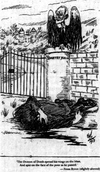 Dartry Hall, Murphy’s home—an iconic backdrop to his depiction as a vulture perched on its gates, surveying the human wreckage of the Dublin working class, in the Irish Worker, 6 September 1913.