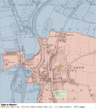 The estate town of Cahir-an example of three distinct denominational spheres of influence. (Ordnance Survey Ireland)