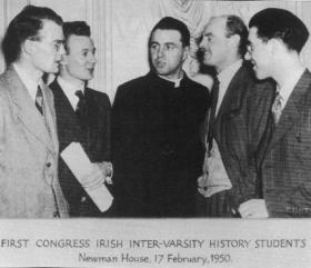 Some of the organisers of the association’s first congress—Niall Delargy (UCG), Cecil Smith (QUB), F. X. Martin (UCD), Laird Taylor (TCD) and Con O’Leary (UCC).