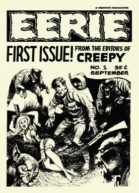 The availability of horror comics such as this provoked periodic fits of moral panic in Ireland. Note that this first edition of Eerie ‘magazine’ is in black and white and therefore not subject to the USA’s Comics Code Authority (the equivalent of Hollywood’s Hayes Code), set up in 1954 in response to fears about the corruption of juveniles. Moral panics were not unique to Ireland. (Eerie, September 1965)