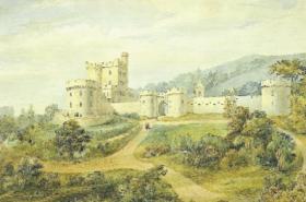 Watercolour of Gosford Castle, Co. Armagh—the only other large-scale Norman Revival building in Ireland. It shares curious stylistic links and influences with Glenstal. (Glenstal Abbey)