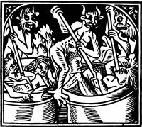 Patrick's Purgatory - the torment of the cauldron, Le voyage de puys sainct Patrix auquel lieu on voit les penies de purgatoire et aussi les ioues de Paradis (Claude Noury, Lyon 1506)