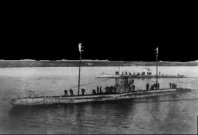 German U-boats, captured after the war. These submarines were an ever-present threat to shipping in Irish waters, whether merchant or military vessels. (Guy Warner)