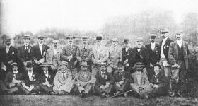 Some members of the RIC depot sports club, committee and friends, August 1898. Reed is standing in the centre wearing a bowler hat. (Royal Ulster Constabulary GC Museum)