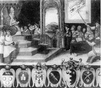 Gregory XIII, seen meeting with his calender commission c.1581, inaugurated the ‘new' one in March 1582.