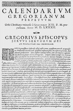 Opening page of Gregory XIII's papal bull Inter Gravissimas, March 1582.