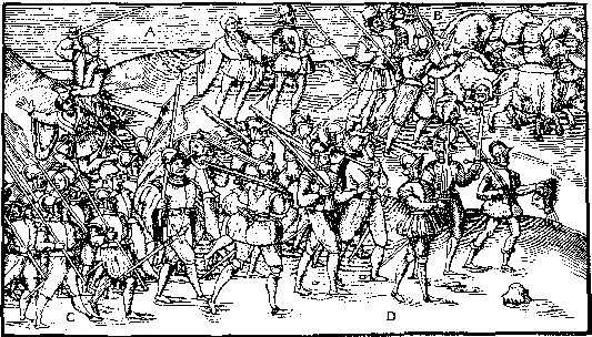 This woodcut from John Derrick's Image of Irelande (1581) shows the English army returning triumphant from battle carrying the severed heads of the defeated Irish. The one on the extreme right, held by the hair, is reputedly Feagh's sister, Margaret Maol O'Byrne, wife of Rory Oge O'More. One can imagine Feagh's own head being carried back by Lord Deputy Russell's men in similar fashion.