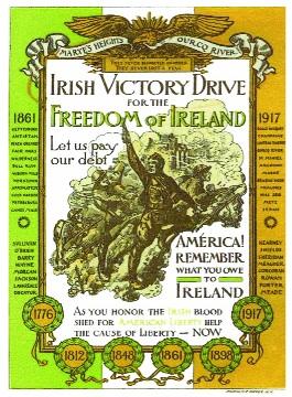 Friends of Irish Freedom Victory Drive leaflet (1919), depicting soldiers of the Irish-American 69th Regiment in action during the First World War. (American Irish Historical Society)
