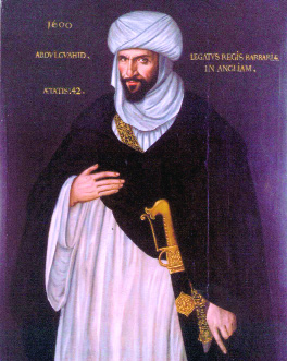 Abd el-Ouahed ben Messaoud ben Mohammed Anoun, Moorish ambassador to Queen Elizabeth I, 1600. The political will on the part of the authorities to redeem slaves was compromised by such diplomatic ties. From 1628, King Charles I was deep in negotiations with commissioners from Salé, Morocco, which resulted in a mutual trade pact. (University of Birmingham)