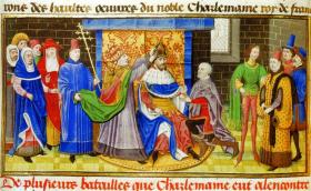 The coronation of Charlemagne by Pope Leo III in 800—prelude to the establishment of a distinct European civilisation. (Bibliothèque de l’Arsenal, Paris)