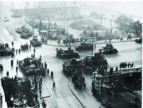 Soviet tanks in Budapest. (Keystone Press)