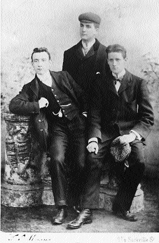 A young James Joyce (cap in hand) with two of his university class-mates, George Clancy and J.F. Byrne. Clancy (Davin in Joyce's A Portrait) was Mayor of Limerick when he was killed by Black and Tans during the War of Independence. (Morris Library, Southern Illinois University, Carbondale)