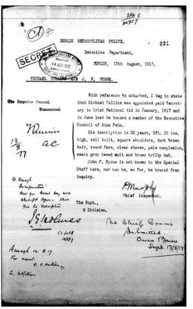 An early reference to Michael Collins. (National Archives, Kew)