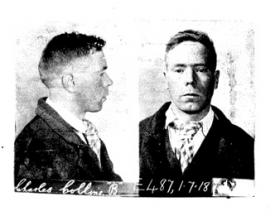Mug shot of Charles Collins, arrested on 19 May 1918 near Brittas, Co. Wicklow, for carrying sixteen sticks of gelignite and other incendiary equipment. (National Archives, Kew)