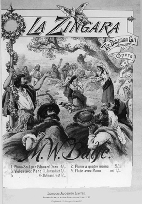 Sheet music cover (c. 1890s) for La Zingara, the Italian version of The Bohemian Girl.