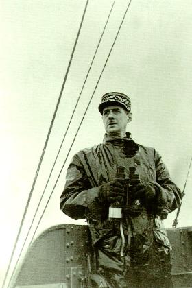 General de Gaulle on board La Combattante near Bayeux, 14 June 1944. (ECPA Paris)