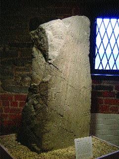 Reproduction of an ogham stone, showing the earliest form of Irish writing. (Louth County Museum)
