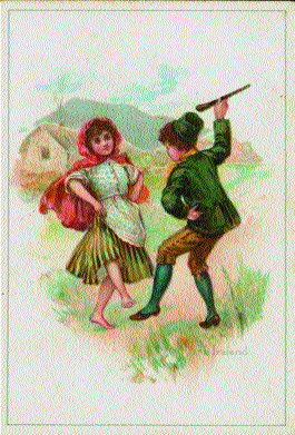 The abiding image of Ireland-he wielding a shillelagh, she shawled and barefoot.