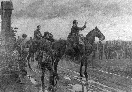 Reproduction of Mantania's painting-Fr Gleeson gives absolution to the 2nd battalion before the battle at Rue du Bois, 9 May 1915. (Kevin Myers)