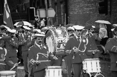 In 1996 of the seventy-seven bands on the Belfast Twelfth parade, twenty-six were from Scotland. (Neil Jarman)