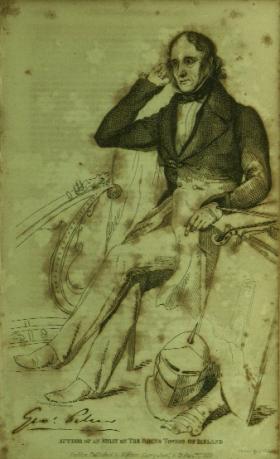 The antiquarian George Petrie. Larcom lacked sufficient time to study Irish and chose instead to employ a group of scholars, led by Petrie, to pursue professional research on the origin of Irish place-names. (Drawing by William Stevenson)