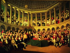 Francis Wheatley's painting of the Irish House of Commons in 1780 provides a striking visual record and captures the sense of splendour and drama of the Irish parliament during the most important decade of its existence. (Leeds Museum)