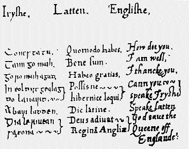 Page from Primer of the Irish Language presented to Elizabeth I in 1564 by Christopher Nugent, Baron of Delvin.