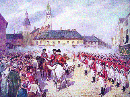 The Lisburn and Lambeg Volunteers firing a feu de joie in the Market Square in Lisburn, in honour of the Convention of 1782 by John Carey. Northern enthusiasm for the American and French revolutions had dissipated by 1803. (National Library of Ireland)