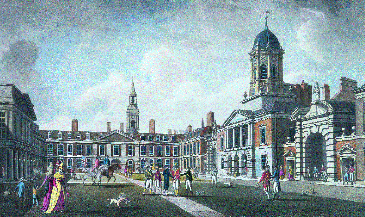 Great Court Yard, Dublin Castle by James Malton. The castle was the main object of Emmet's projected coup d'état. (National Library of Ireland)
