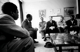 August 1961—Conor Cruise O’Brien leads a UN delegation in talks with Moise Tshombe (left), president of the breakaway province of Katanga. His attempt to maintain the territorial integrity of the Congo propelled him into a decade-long opposition to Western interests. (Life)