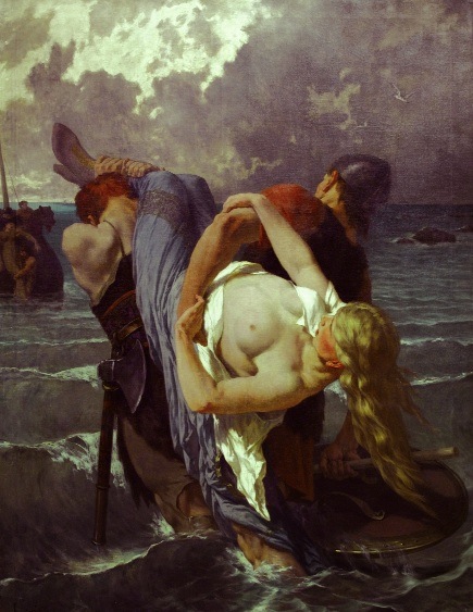  Les pirates normands au IXe siècle by Évariste-Vital Luminais (1894). The Annals of Ulster record that in AD 821 Howth, Co. Dublin, was raided and ‘a great booty of women was carried away’. (Musée Anne de Beaujeu, Moulin)