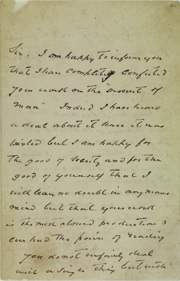 Charles O’Shaughnessy’s 1876 letter to Charles Darwin, ‘completely confut[ing]’ The descent of man (1871), sequel to On the origin of species (1859). There is no record that Darwin responded. (TEXT BELOW)