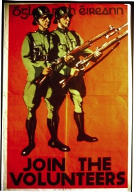Recruiting poster for the Volunteer Force, a reserve unit established in 1934 by Fianna Fáil. The Volunteer Force wore the Vickers helmets, along with a German-style field grey uniform. The regular army did not wear this type of uniform but did wear the helmets. (National Museum of Ireland)