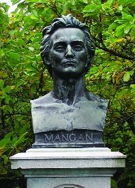 Poe (above) and Mangan (Oliver Sheppard’s bust in St Stephen’s Green), who both died relatively young and in broken health in 1849, might well have sparked off each other in an imaginary meeting. 
