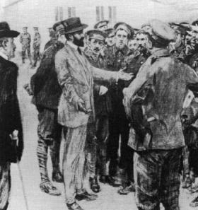 After 1900, neo-Fenians made common cause with Germany. W. Hatherell’s depiction shows Roger Casement recruiting among Irish POWs for Germany’s ‘Irish Brigade’. Only 52 men answered the call. (Mansell Collection) 