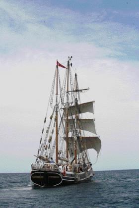 The whaling ship Catalpa—purchased by John Devoy and James Reynolds of Clan na Gael for the purpose of liberating Fenian prisoners in Fremantle, Western Australia—as depicted by RTÉ’s ‘Hidden History’ documentary on the subject broadcast in autumn 2007. (Crossing the Line Films)