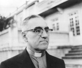 Above: Widespread opposition to US policies in the region was sparked by the murder of Archbishop Oscar Romero of San Salvador in March 1980 and by the subsequent championing of the cause of justice and truth by Bishop Eamonn Casey (below). (An Phoblacht)