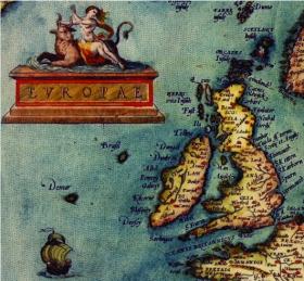 Detail of a map of Europe from Theatrum Orbis Terrarum by Abraham Ortelius (1570), showing the island of ‘Brasil’ off the west coast of Ireland. (British Library)