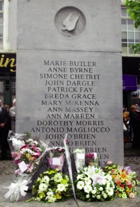Surprisingly, there was no mention of the 1974 Dublin and Monaghan bombings. The monument to the Dublin victims on Talbot Street. (An Phoblacht)