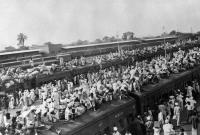 Train station in Amritsar, Punjab, October 1947. Muslim and Hindu refugees pack trains heading in opposite directions—one to Pakistan, the other to India. (AFP/Getty Images)