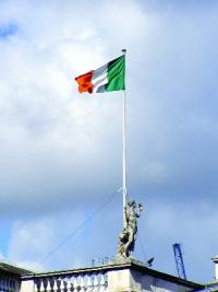 National flag of Ireland, seen here (below) flying over Dublin’s GPO
