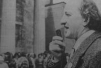 Labour’s Michael D. Higgins addressing worshippers outside the Franciscan church in Galway during the 1977 general election campaign. He blamed his subsequent defeat on the circulation of a leaflet targeting him ‘by an anti-contraception group’. (Galway Advertiser)