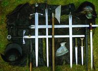 Reproductions of some of the weapons and equipment used in the battle. After crossing the Swilly, O’Neill’s troops needed to re-deploy and re-equip themselves for battle, as the warriors’ apprentices would have carried much of their equipment separately, creating a significant delay in deployment. (Dave Swift, Claíomh)