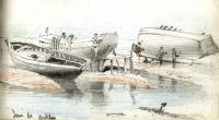 Arklow fishing boats being repaired, as sketched by George du Noyer in June 1861. (RSAI)