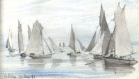 Arklow fishing boats under sail, as sketched by George du Noyer in June 1861. (RSAI)