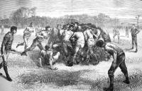 Not caid but rugby—both games involved scrimmages of men attempting to gain possession, before passing to the fleeter-footed players hovering on the wings, who ran with the ball in hand. (Illustrated London News, 25 November 1871)