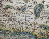 This detail of Abraham Ortelius’s Elizabethan map of Ireland highlights four noblemen in the central third of Ireland—the earl of Clanrickard and the barons of Delvin, Slane and Dungannon. (Cartographica Neerlandica)