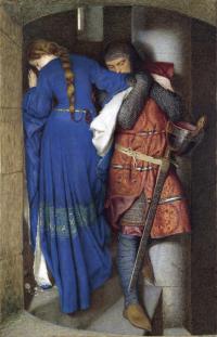 Hellelil and Hildebrand. The meeting on the turret stairs (1864), by Frederic William Burton (1816–1900), recently voted Ireland’s favourite painting. The highly finished preliminary study (opposite page) in washes is larger than the final watercolour. It was discovered during conservation, under the cartoon of Burton’s Cassandra Fedele (1869, NGI.2385), for the final work in Dublin City Gallery: The Hugh Lane. The drawing demonstrates how precisely Burton worked out each detail of the painting, and while there are some variations in the preparatory studies (c. 30 are known), they all represent this exact moment of the couple meeting on the turret stairs. (National Gallery of Ireland)