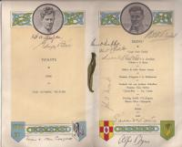 Opposite and right: The menu of a dinner to celebrate the return of Ireland’s conquering Olympic champions, Pat O’Callaghan (top left) and Bob Tisdall (top right) on 27 August 1932—signed by them and, amongst others, Éamon de Valera, W.T. Cosgrave, Eoin O’Duffy and Alfie Byrne. (Larry Ryder)