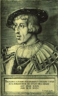 A 1531 engraving by Barthel Beham of Kinsale’s royal visitor, the Archduke Ferdinand of Habsburg, as King of the Romans, wearing the chain of the Order of the Golden Fleece. He succeeded Charles V as Holy Roman Emperor in 1558. (Archiv für Kunst und Geschichte, Berlin)